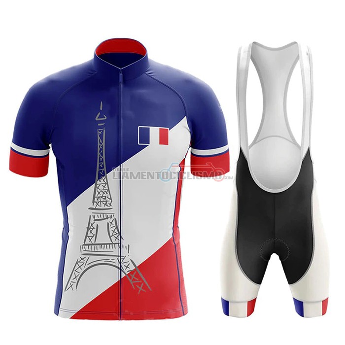 Abbigliamento Ciclismo Campione Francia Manica Corta 2020 Blu Bianco Rosso(1)